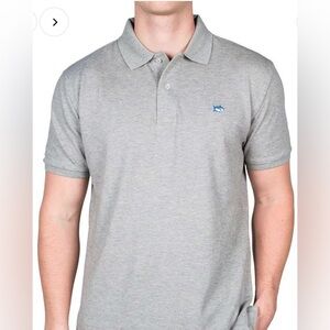 Men’s SOUTHERN TIDE Skipjack Fish Heathered Grey Short Sleeve Polo Shirt Medium